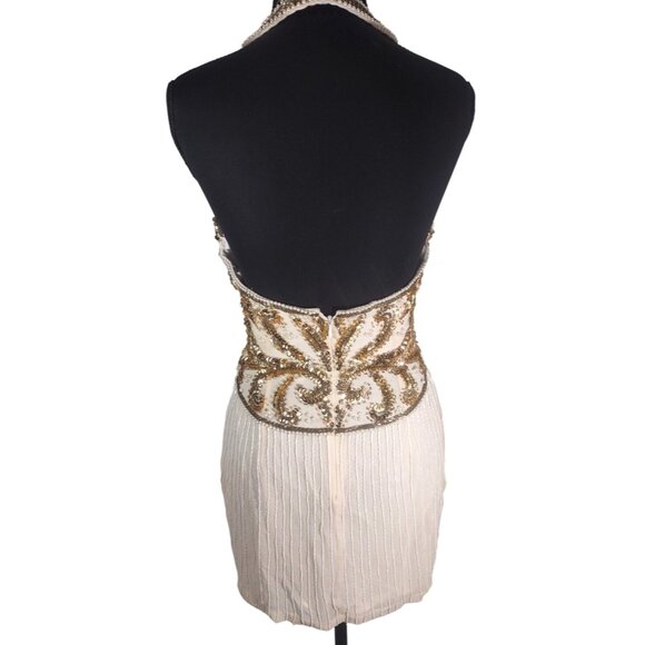 NWT Vintage Cache Silk Beaded Old Hollywood Glam Flapper Mini Halter Dress 6 - Picture 5 of 8
